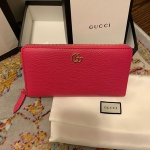 New Gucci Pink Long Wallet Continental Leather GG